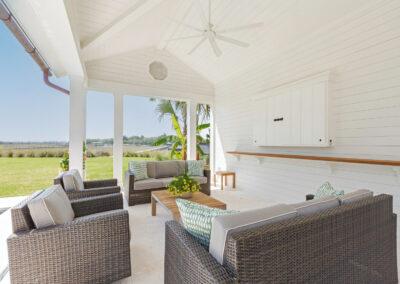 Custom covered patio with marsh view.